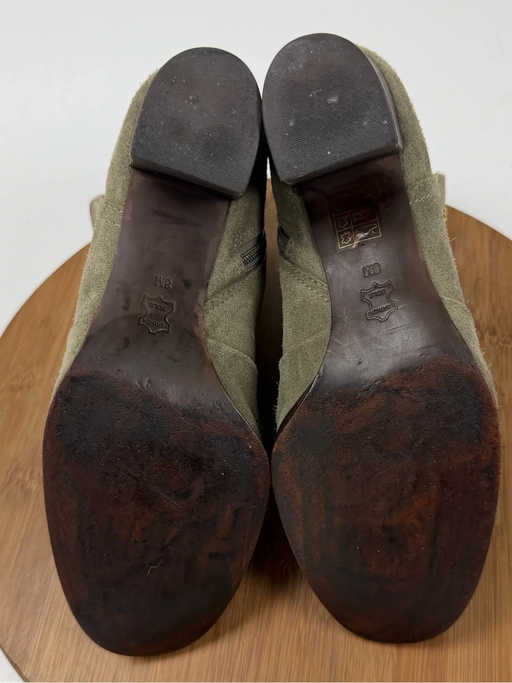 Tory Burch Sabe Olive Green Suede Block Heel Ankle Boots